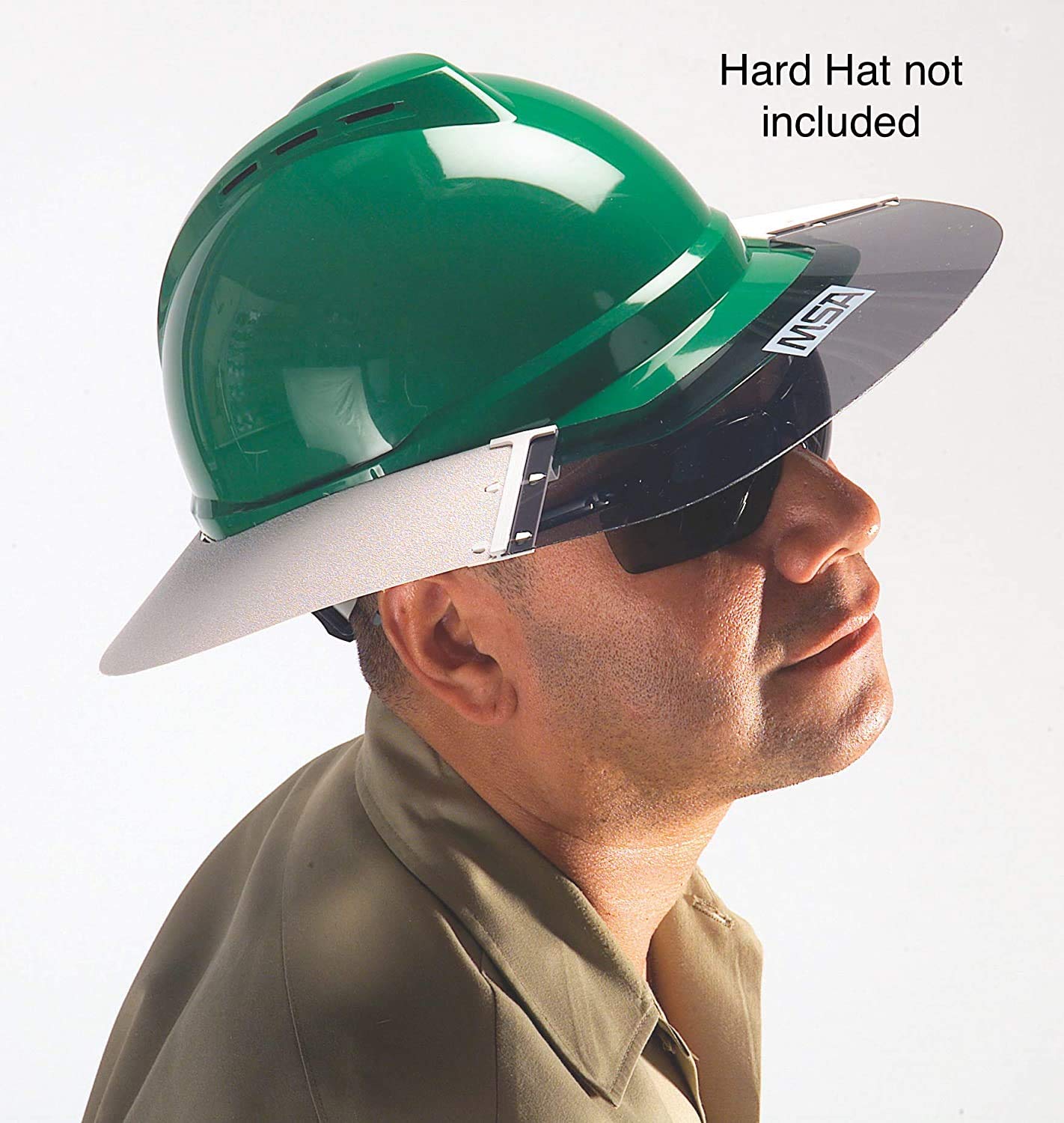 MSA 697410 V-Gard Sun Shield - Standard V-Gard Hat/Full Brim Attachment, Polyurethane Brim Extender, Smoke-Tinted Lexan, Added Sun & Heat Protection, Reusable & Replaceable Hard Hat Accessory