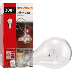 sylvania 15740 300-watt incandescent, 5870 lumens, e26 medium base, ps30 shape industrial light bulb, clear finish, 120v