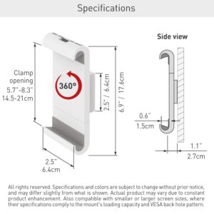 Barkan 7-12 inch Fixed Tablet Wall Mount 3 lbs White Firm Tablet Clamp 360 Degree Rotation Very Low Profile