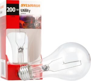 sylvania incandescent 200w a21 utility light bulb, 3880 lumens, 2850k, medium base, clear, soft white - 1 pack (15476)