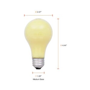 SYLVANIA A19 Incandescent Bulb, Medium Base, Yellow Bug Light, 60W, 2850K, 2 Pack