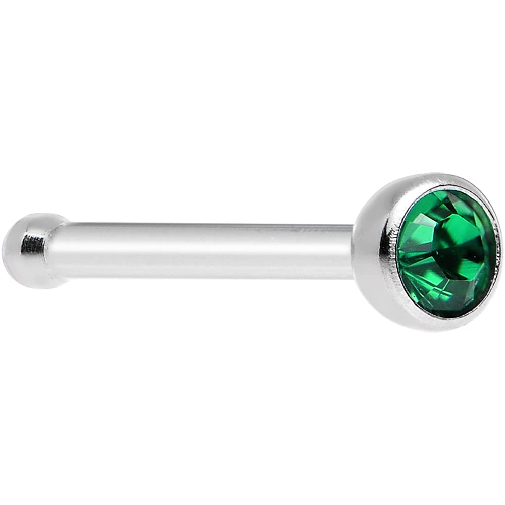 Body Candy Stainless Steel 1.7mm Dark Green Nose Stud Bone Created with Crystal 20 Gauge 1/4"