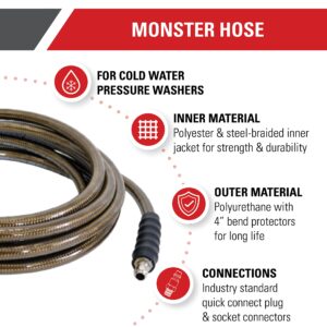 Simpson Cleaning 41028 Monster Series 4500 PSI Pressure Washer Hose, Cold Water Use, 3/8 Inch Inner Diameter, 50-Foot, Brown