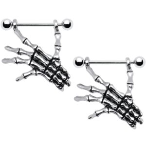 body candy stainless steel spooky skeleton hand dangle nipple shield 14 gauge 3/4"