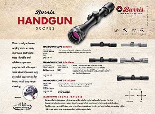 Burris Optics Handgun Plex Reticle Pistol Hunting Scope, 2X20mm, Silver Nickel (200229)