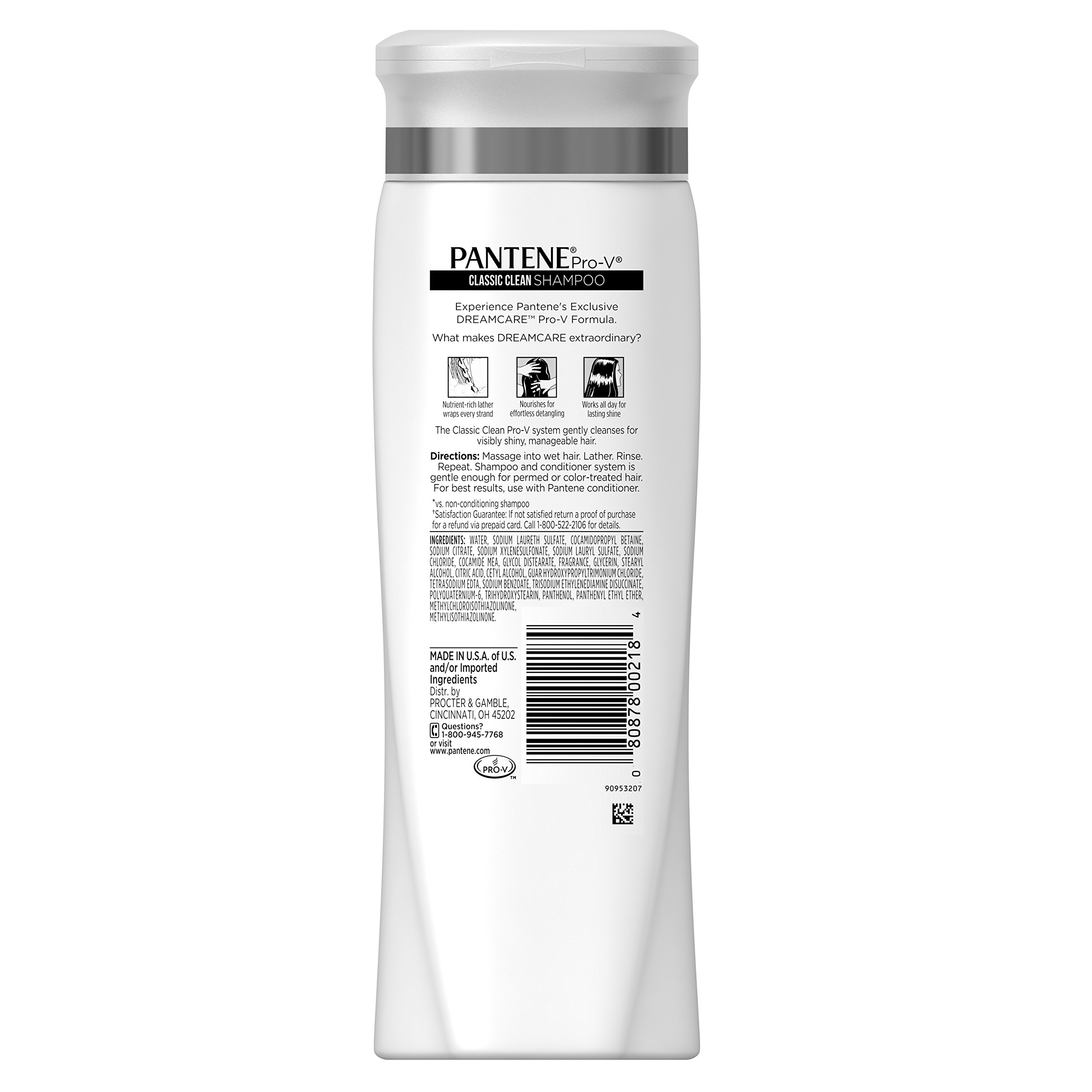 Pantene Pro-V Classic Clean Shampoo, White, 12.6 Fl Oz (Pack of 1)