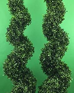 Two 4 Foot Outdoor Artificial Boxwood Spiral Topiary Trees UV Rated Plants