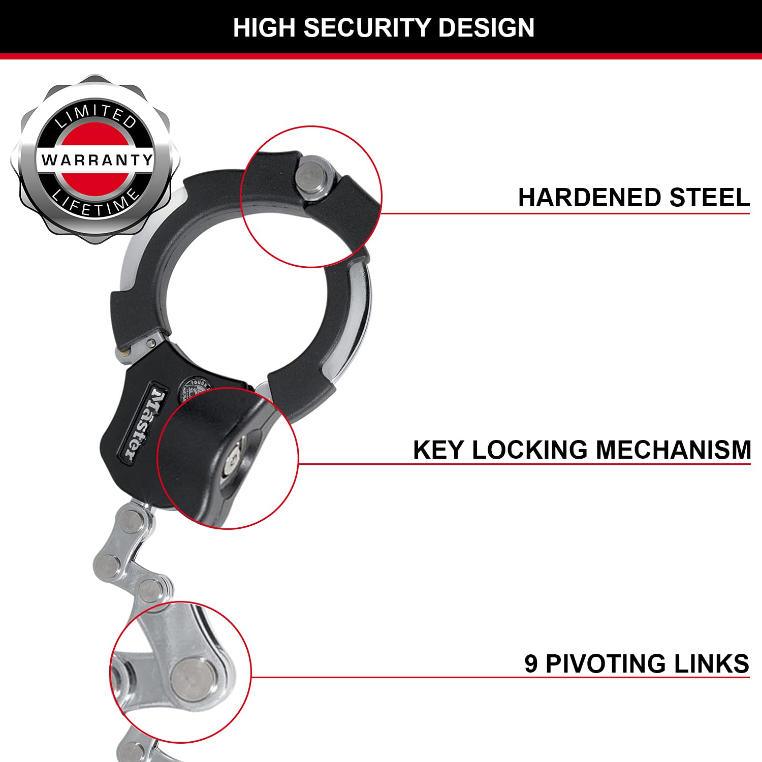 MASTER LOCK Police Approved Bike Lock and E-Scooter Lock, Hardened Laminated Steel, 4 Keys, 550 x 76 x 27 mm, for e bike scooter quad