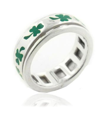 Sterling Silver Green Irish Shamrock Three-Leaf Clover Meditation Spin Band Ring Size 8(Sizes 4,5,6,7,8,9,10,11,12,13,14,15)