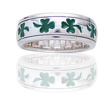 Sterling Silver Green Irish Shamrock Three-Leaf Clover Meditation Spin Band Ring Size 8(Sizes 4,5,6,7,8,9,10,11,12,13,14,15)