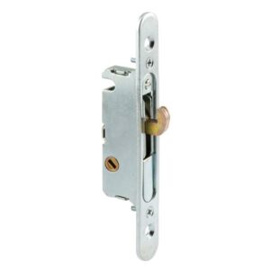 prime-line e 2164 mortise lock, 4-5/8 in. steel, 45 degree keyway, round faceplate, spring-loaded (single pack), metallic