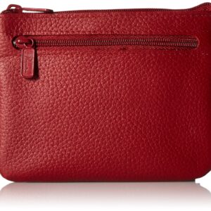 Buxton Large Leather ID Coin/Card Case Wallet, Rfid Blocking, Dark Red, One Size