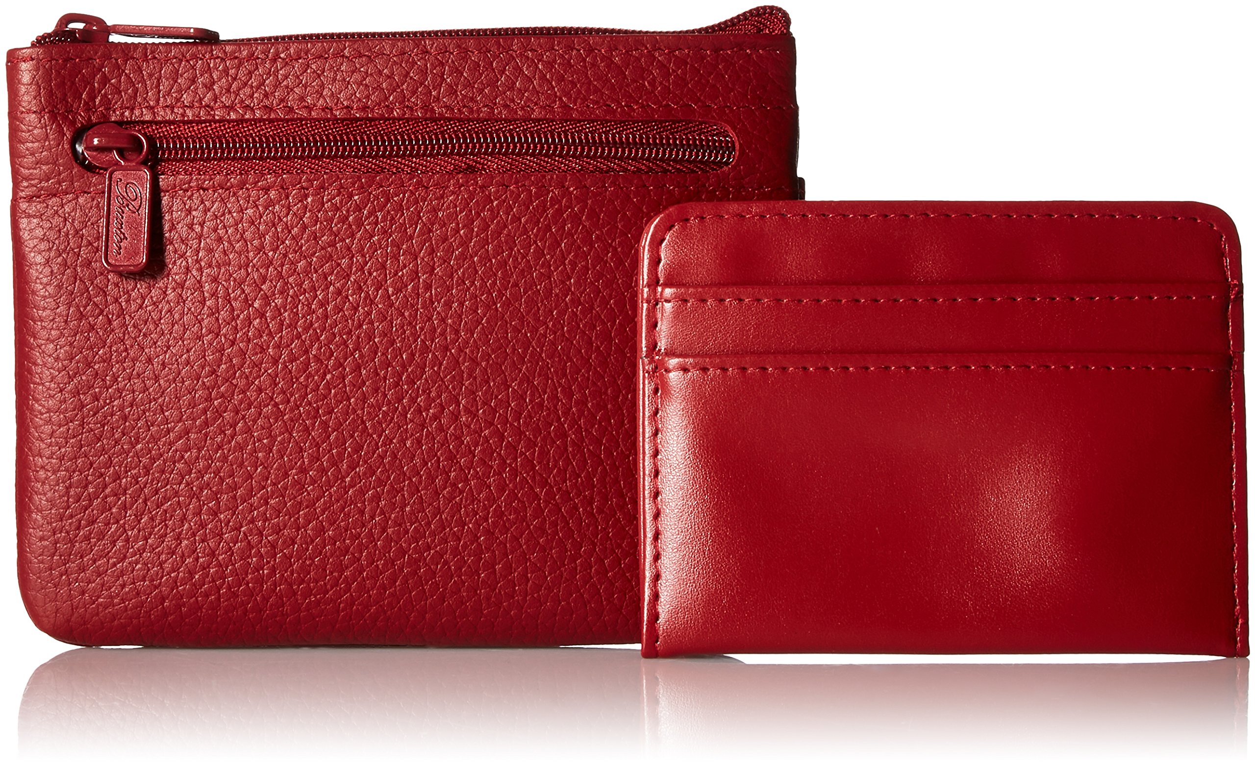 Buxton Large Leather ID Coin/Card Case Wallet, Rfid Blocking, Dark Red, One Size