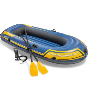 Intex 68367EP Challenger 2 Inflatable Boat Set: Includes Deluxe 48in Boat Oars and High-Output Pump – Triple Air Chambers – Welded Oar Locks – 2-Person – 440lb Weight Capacity