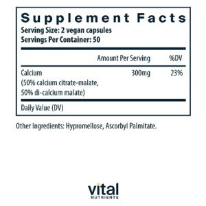 Vital Nutrients Calcium Citrate and Malate Complex 150mg | Vegan Supplement | Support Bone Strength, Muscle and Cardiovascular Health* | Gluten, Dairy and Soy Free | 100 Capsules