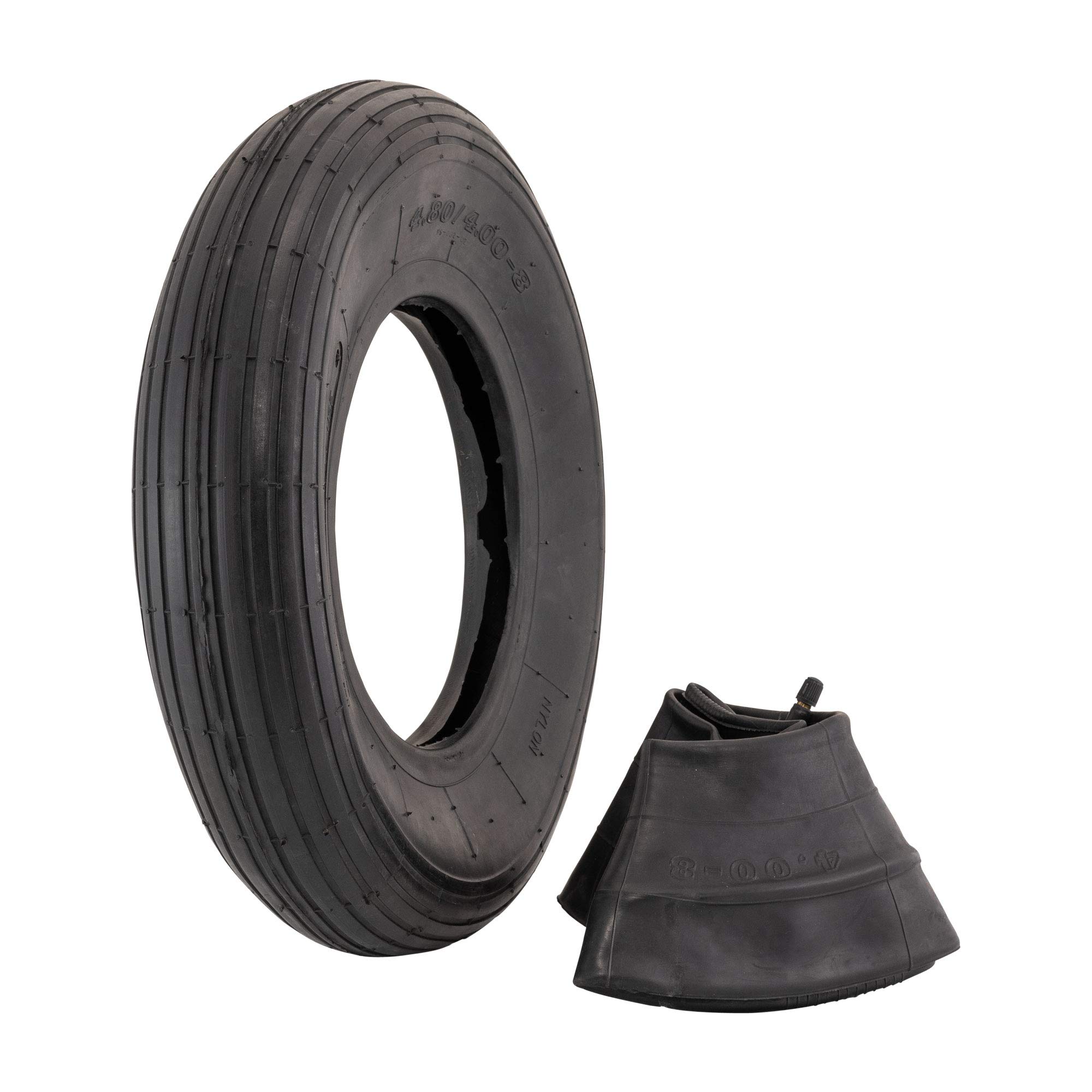 Marathon 4.80/4.00-8" Ribbed Tread Replacement Pneumatic (Air-Filled) Tire and Inner Tube Set, Fits 8-Inch Wheel/Rim, Wheelbarrow/Garden Cart/Lawn & Garden Use, Straight Valve Stem