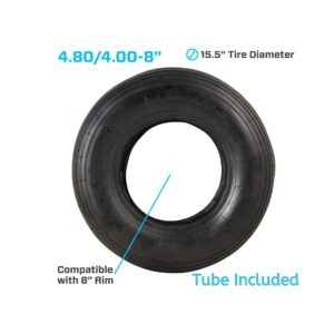 Marathon 4.80/4.00-8" Ribbed Tread Replacement Pneumatic (Air-Filled) Tire and Inner Tube Set, Fits 8-Inch Wheel/Rim, Wheelbarrow/Garden Cart/Lawn & Garden Use, Straight Valve Stem