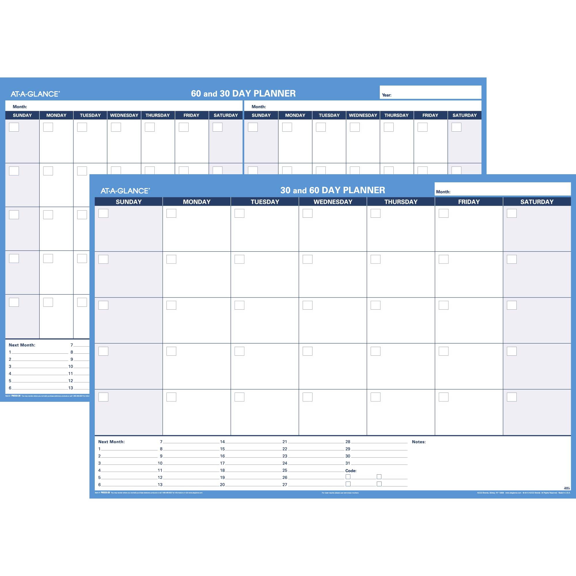 AT-A-GLANCE PM33328 30/60-Day Undated Horizontal Erasable Wall Planner, 48 x 32, White/Blue,