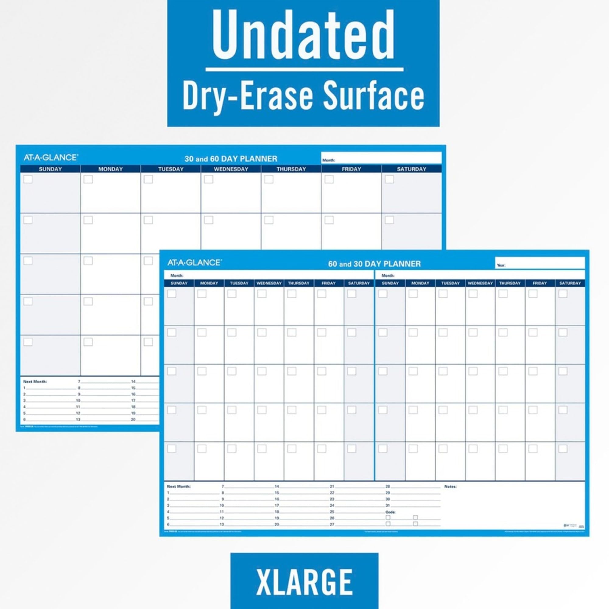 AT-A-GLANCE PM33328 30/60-Day Undated Horizontal Erasable Wall Planner, 48 x 32, White/Blue,