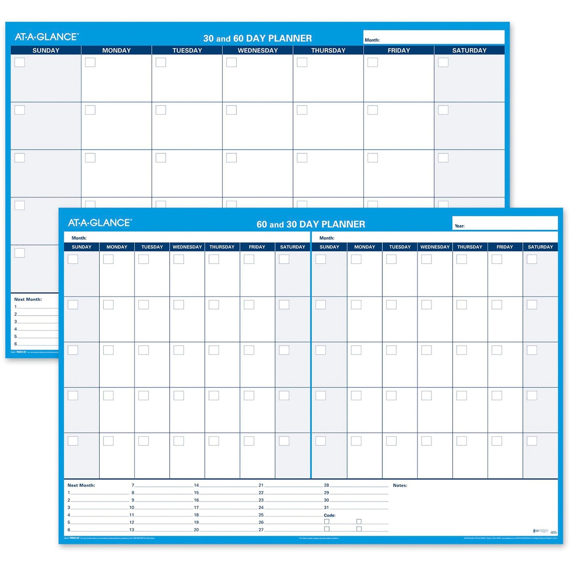 AT-A-GLANCE PM33328 30/60-Day Undated Horizontal Erasable Wall Planner, 48 x 32, White/Blue,