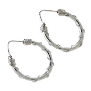 NOVICA Artisan Handmade Sterling Silver Hoop Earrings Fair Trade No Stone Thailand [1.2 in L x 1.2 in W] ' Nautical Hoops'