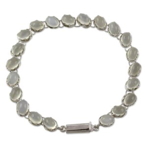 NOVICA Artisan Handmade Moonstone Bracelet Indian Sterling Silver Rhodium Plated White Link Good Fortune Birthstone [7.75 in L x 0.2 in W] ' Cloud Circlet'