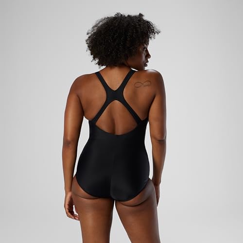 Speedo Women's Swimsuit One Piece PowerFlex Ultraback Solid, Speedo Black, 10