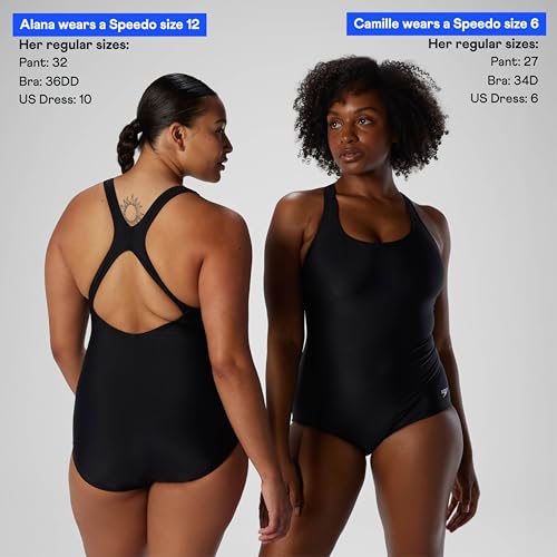 Speedo Women's Swimsuit One Piece PowerFlex Ultraback Solid, Speedo Black, 10