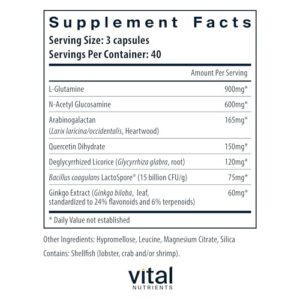 Vital Nutrients GI Repair Nutrients | Leaky Gut Capsule with L Glutamine and N-Acetyl | Digestive Enzyme Supplement to Support Gut Health and Digestion | Gluten and Dairy Free | 120 Capsules