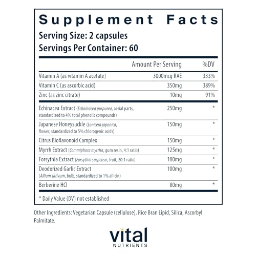 Vital Nutrients - Herbal Biotic - Herbal and Nutritional Support for The Immune System - Upper Respiratory and Sinus Health - 120 Vegetarian Capsules