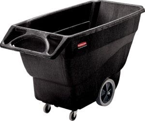 rubbermaid commercial products tilt dump truck, 600 lbs 3/4 cubic yard heavy load capacity with wheels, trash recycling cart, black