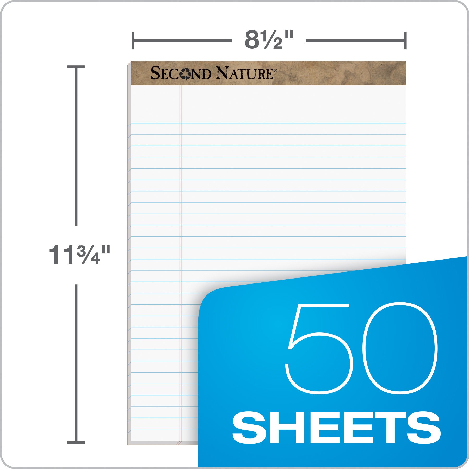 TOPS Second Nature 100% Recycled 18 lb. Legal Pad, 8-1/2 x 11-3/4 Inches, Perforated, White, Legal/Wide Rule, 50 Sheets per Pad, 12 Pads per Pack (74085)