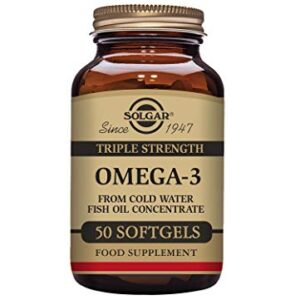 SOLGAR Triple Strength Omega 3 950 mg - 50 Softgels - Supports Joint & Skin Health - Non-GMO, Gluten Free, Dairy Free - 50 Servings