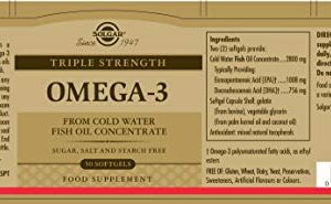 SOLGAR Triple Strength Omega 3 950 mg - 50 Softgels - Supports Joint & Skin Health - Non-GMO, Gluten Free, Dairy Free - 50 Servings