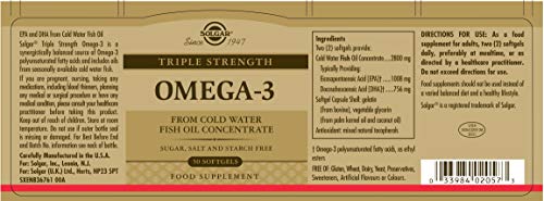 SOLGAR Triple Strength Omega 3 950 mg - 50 Softgels - Supports Joint & Skin Health - Non-GMO, Gluten Free, Dairy Free - 50 Servings