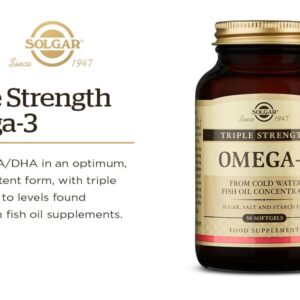 SOLGAR Triple Strength Omega 3 950 mg - 50 Softgels - Supports Joint & Skin Health - Non-GMO, Gluten Free, Dairy Free - 50 Servings