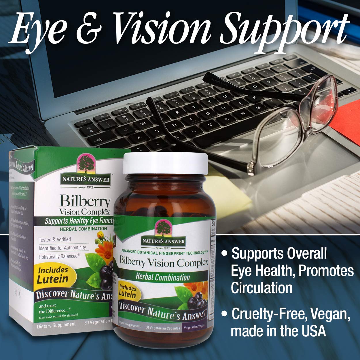 Nature's Answer Bilberry Vision Complex for Eyes Vegetarian Capsules, 60-Count | Promotes Overall Eye Health