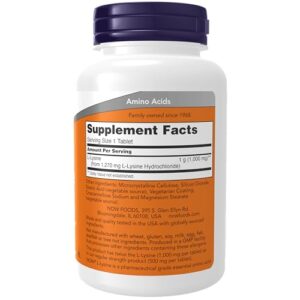 NOW Supplements, (L-Lysine Hydrochloride) 1,000 mg, Double Strength, Amino Acid, 100 Tablets