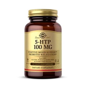 Solgar 5-HTP 100 mg, 90 Vegetable Capsules - Promotes Relaxation - Positive Mood & Stress Support - Non-GMO, Vegan, Gluten Free, Dairy Free, Kosher, Halal - 90 Servings