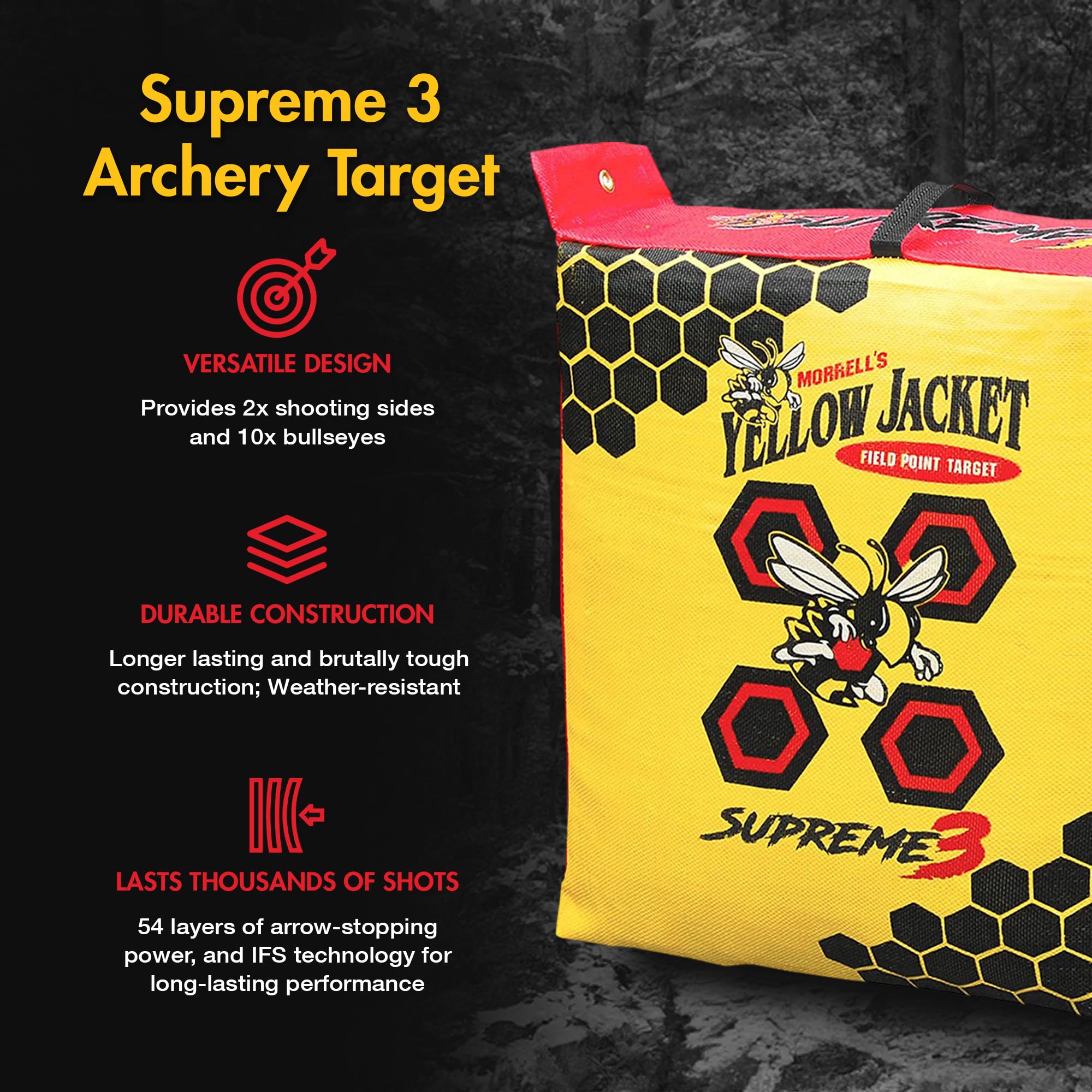 Morrell Yellow Jacket Supreme 28 Pound Field Point Archery Bag Target with Dual Shooting Sides and Multiple Bullseyes, Yellow