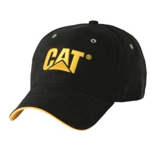 caterpillar men's trademark microsuede hats with embroidered front, curved bill with contrast, and strap back closure, black, one size