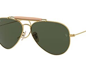 Ray-Ban RB3030 Outdoorsman I Aviator Sunglasses, Shiny Gold/G-15 Green, 58 mm