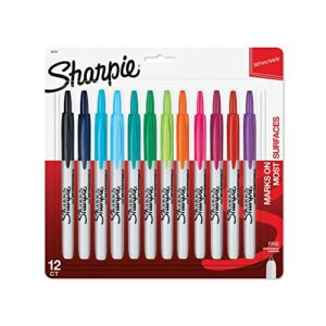 sharpie retractable fine tip permanent markers, assorted colors, 12 count