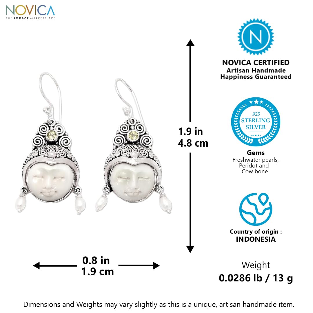 NOVICA Artisan Handcrafted .925 Sterling Silver Bone Dangle Earrings | Handmade Dangle Earring | Freshwater Pearl Earrings Dangle | Artisan Earrings | Jewelry Dangle Earring | Earrings Carved Bone