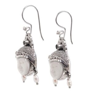 NOVICA Artisan Handcrafted .925 Sterling Silver Bone Dangle Earrings | Handmade Dangle Earring | Freshwater Pearl Earrings Dangle | Artisan Earrings | Jewelry Dangle Earring | Earrings Carved Bone