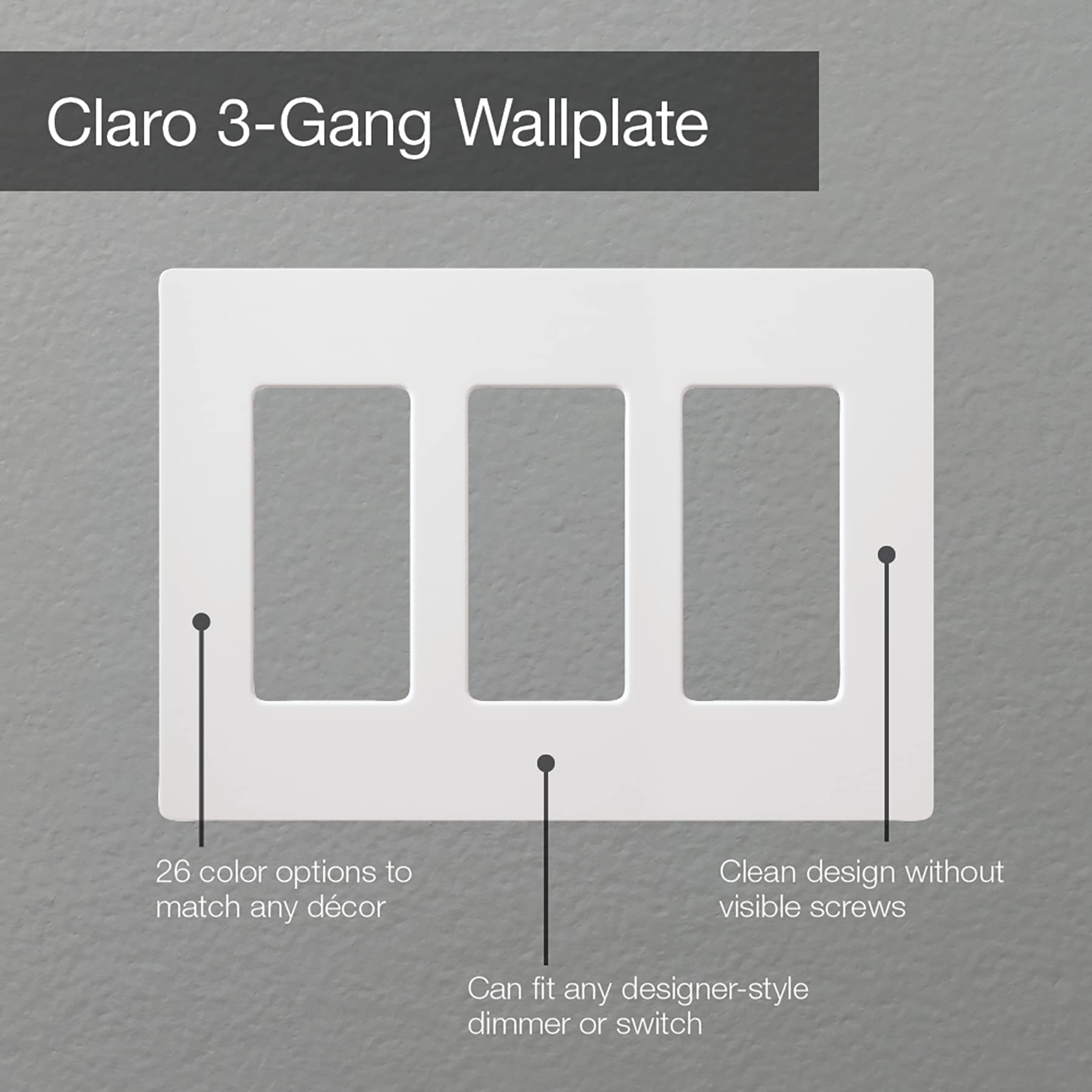 Lutron Claro 3 Gang Decorator/Rocker Wallplate, Satin, Midnight (1-Pack) | SC-3-MN