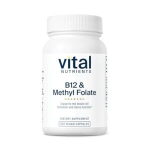 vital nutrients vitamin b12 & methyl folate | vegan methylated folate and b12 supplement | supports nervous system & metabolism* | high-potency b12 vitamins * | gluten, dairy, soy free | 100 capsules