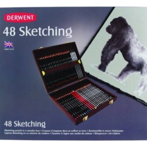 Derwent Sketching Pencils, 4mm Core, Wooden Box, 48 Count (0700759)