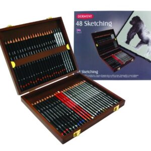 Derwent Sketching Pencils, 4mm Core, Wooden Box, 48 Count (0700759)