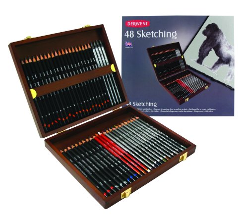 Derwent Sketching Pencils, 4mm Core, Wooden Box, 48 Count (0700759)